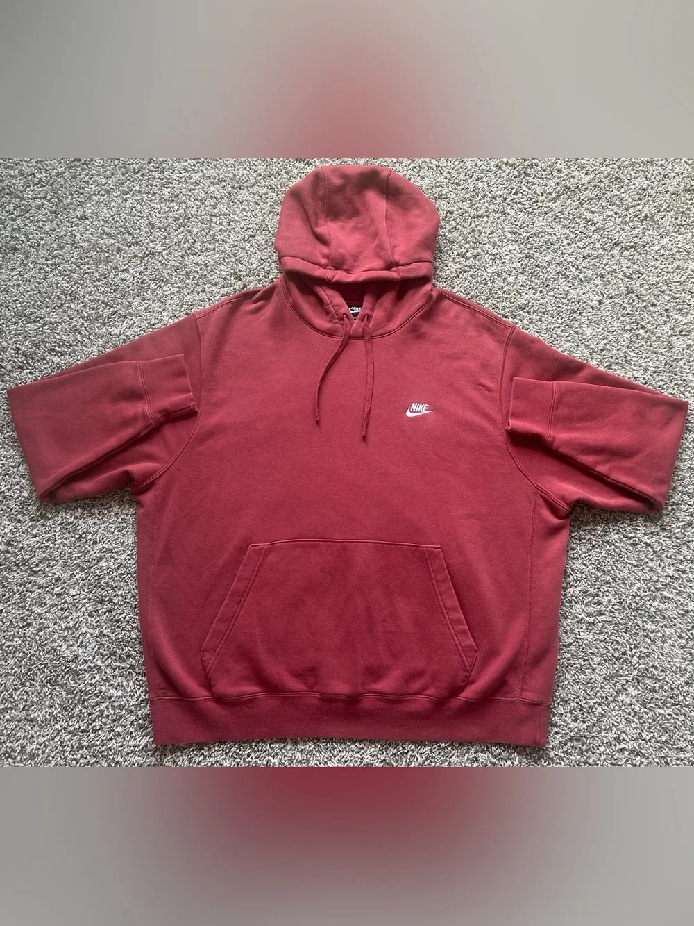 Nike Men's Burgundy Pullover Hoodie with White Logo Size XXL